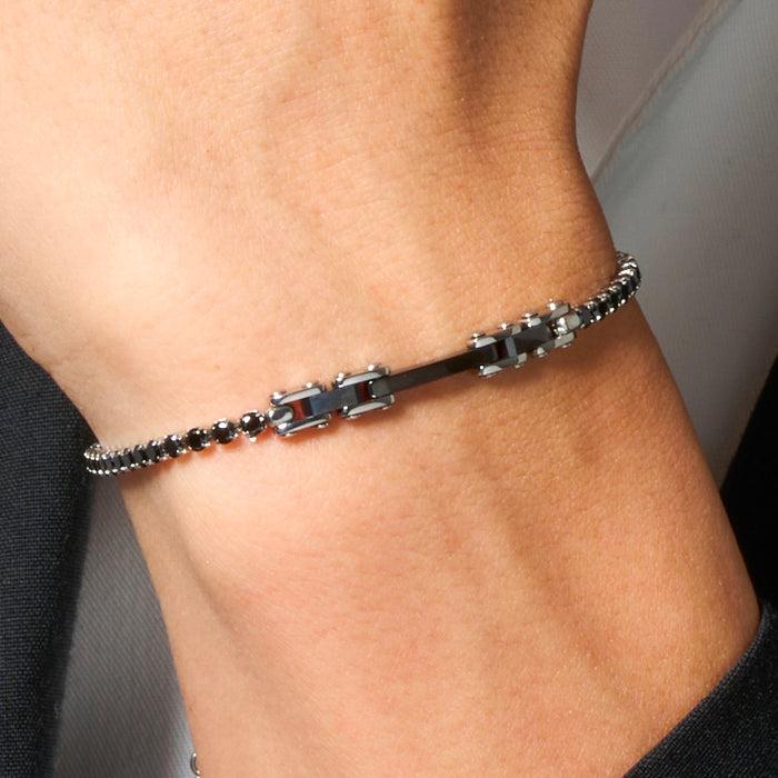BRACCIALE TENNIS UOMO IN ACCIAIO CON CERAMICA NERA E ZIRCONI NERI