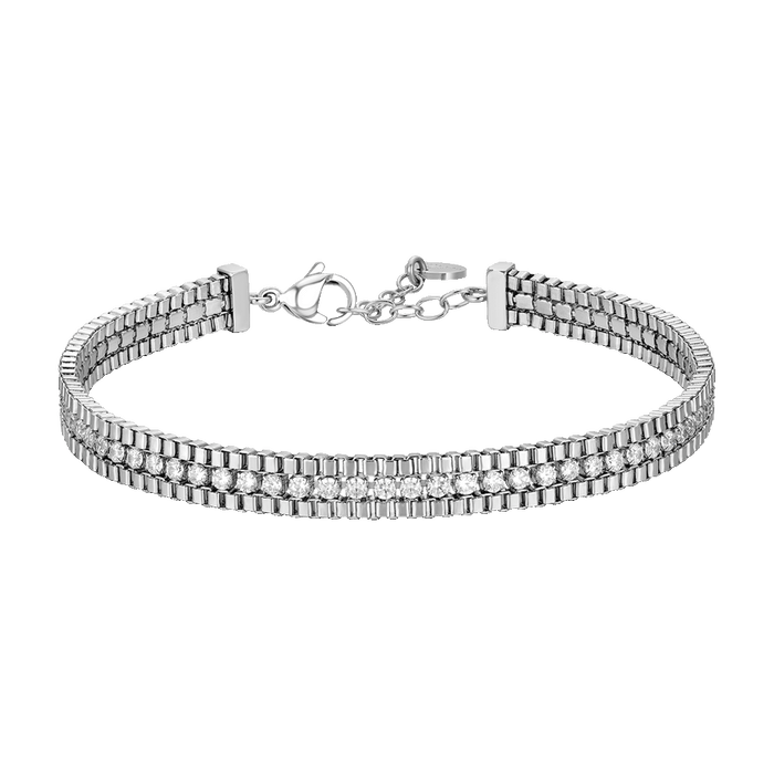 BRACCIALE UOMO IN ACCIAIO E ZIRCONI BIANCHI