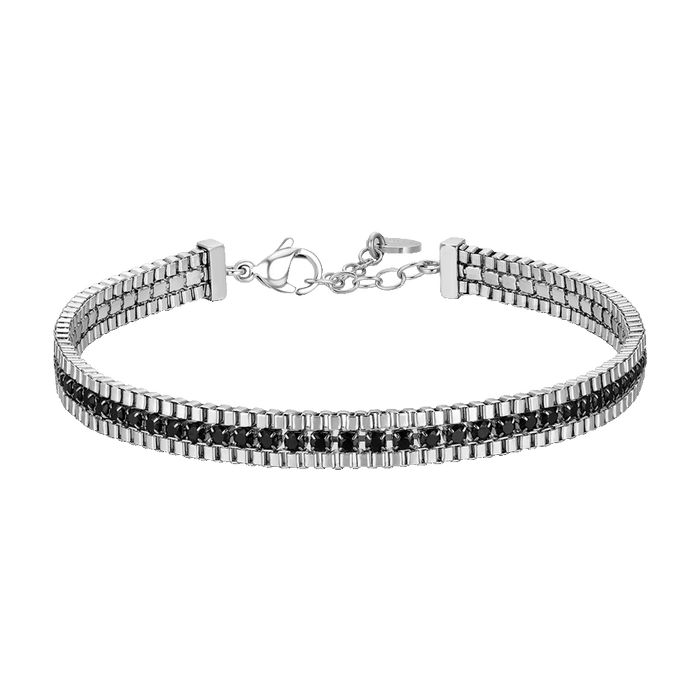BRACCIALE UOMO IN ACCIAIO E ZIRCONI NERI