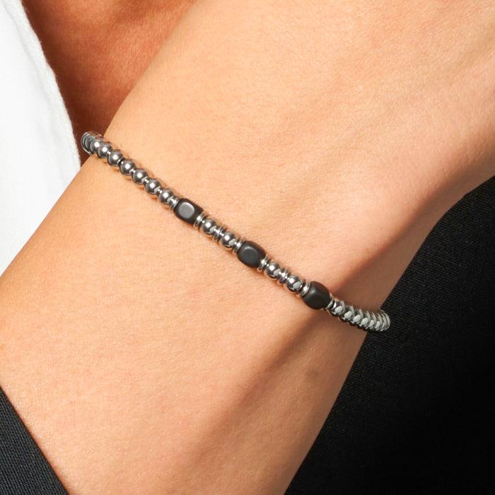 BRACCIALE UOMO IN ACCIAIO CON ELEMENTI IN EMATITE NERA