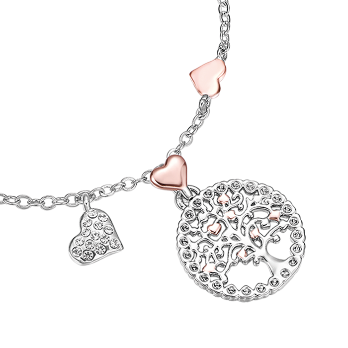 BRACELET FEMME EN ACIER ARBRE DE VIE AVEC PENDENTIF ET COEURS EN ACIER IP