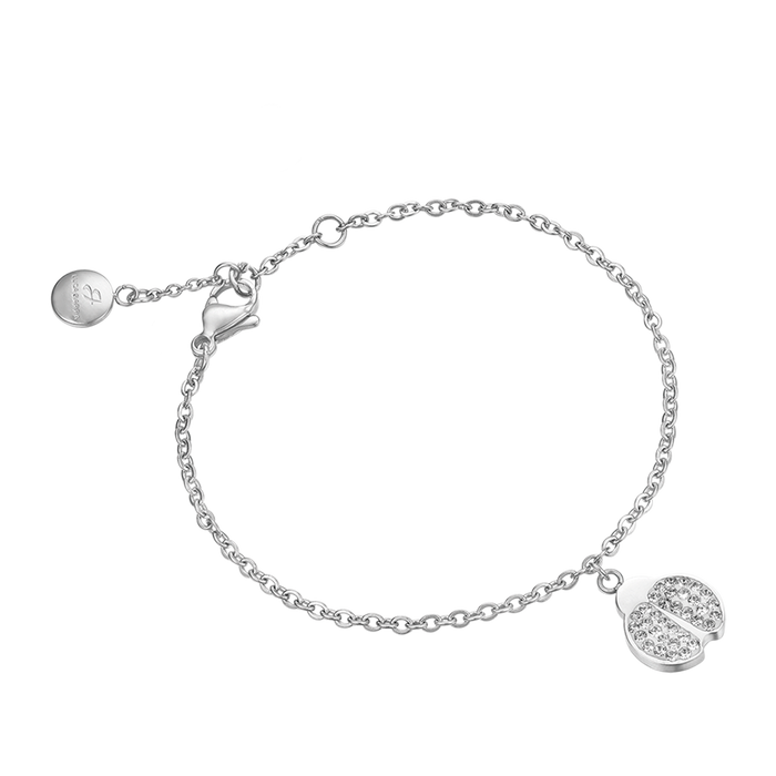 BRACELET FEMME EN ACIER AVEC COCCINELLE ET CRISTAUX BLANCS