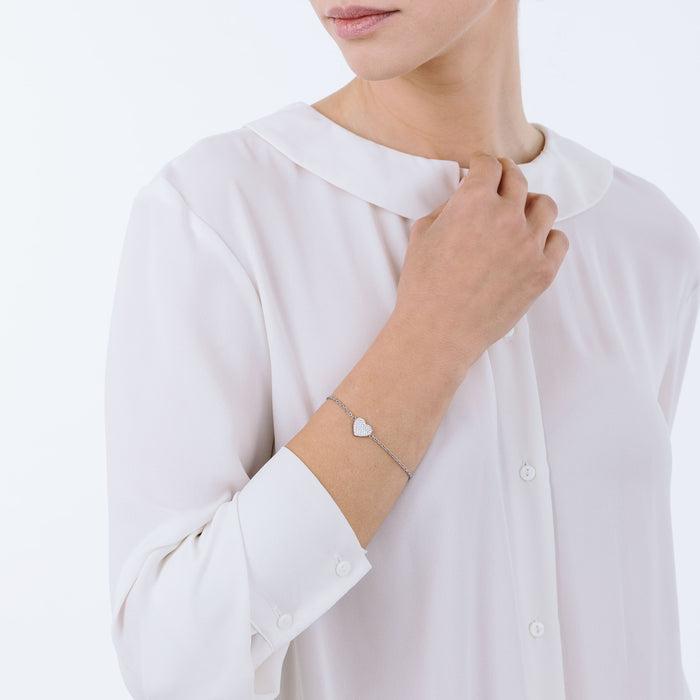WOMEN'S STEEL BRACELET WITH LITTLE HEART AND WHITE CRYSTALS