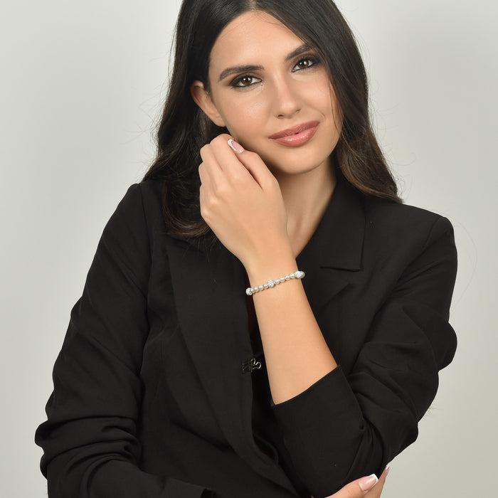 BRACCIALE DONNA DI PERLE CON CRISTALLI BIANCHI