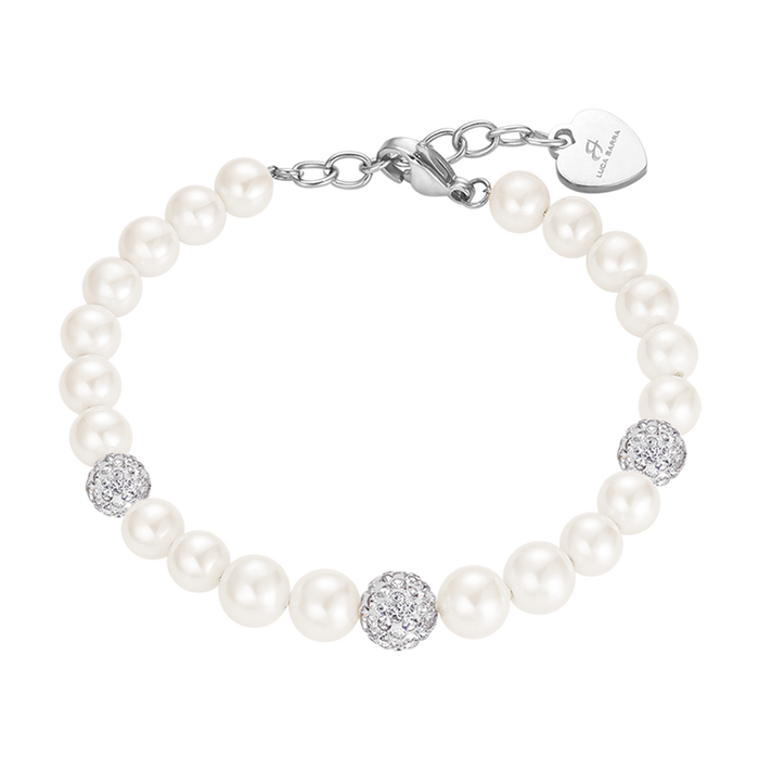 BRACCIALE DONNA DI PERLE CON CRISTALLI BIANCHI
