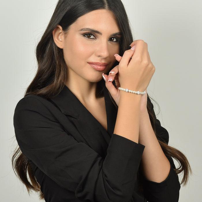 BRACCIALE DONNA DI PERLE CON CRISTALLI BIANCHI