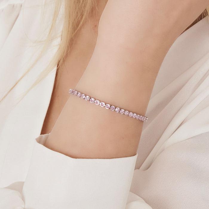 WOMEN'S TENNIS BRACELET IN STEEL WITH PINK CRYSTALS