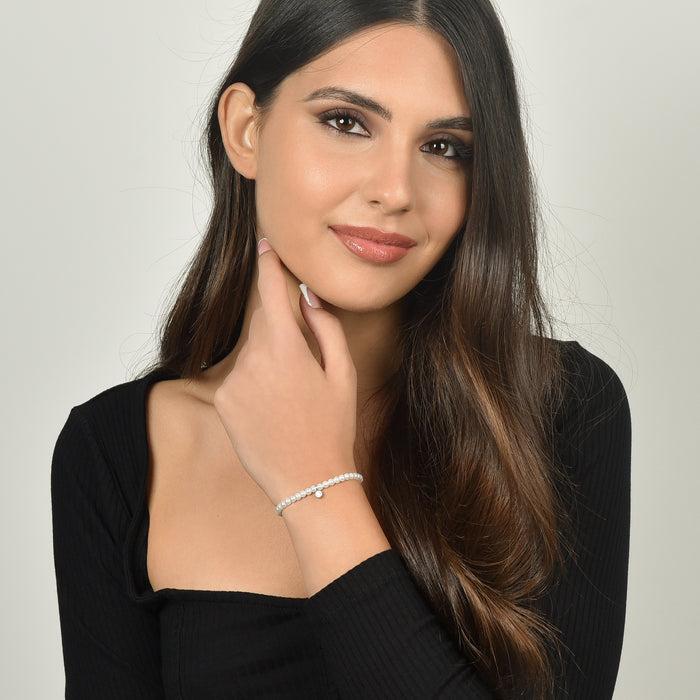 BRACCIALE DONNA IN ACCIAIO CON PERLE SINTETICHE CON CRISTALLO BIANCO