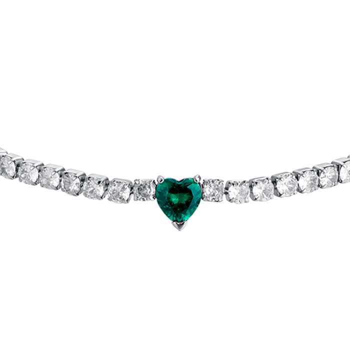 WOMEN'S TENNIS BRACELET IN STEEL WITH WHITE CRYSTALS AND GREEN CRYSTAL HEART