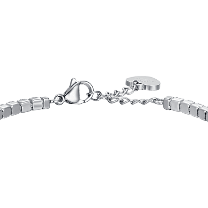 WOMEN'S TENNIS BRACELET IN STEEL WITH WHITE CRYSTALS AND GREEN CRYSTAL HEART