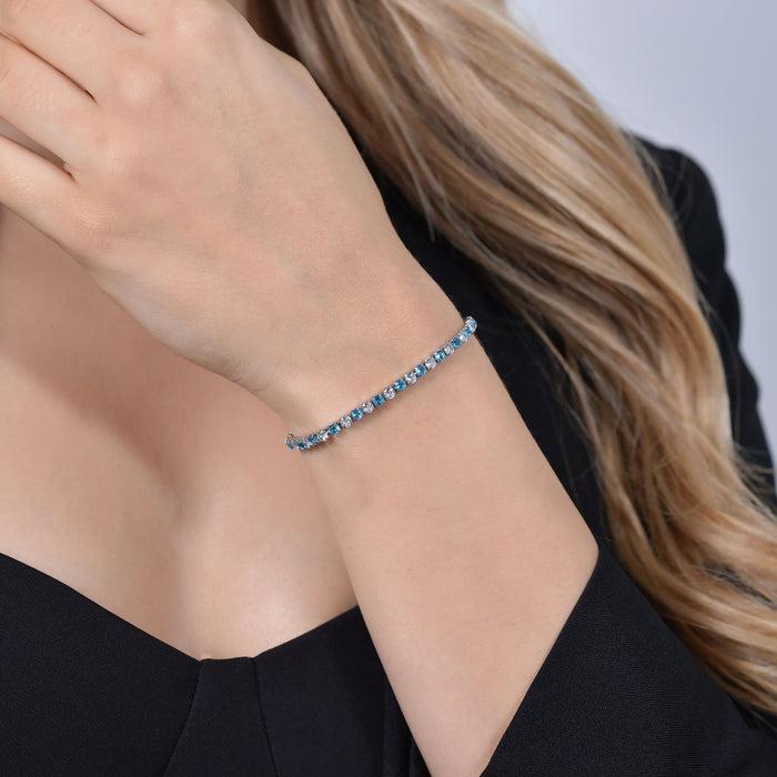 BRACELET DE TENNIS FEMME AVEC CRISTAUX BLEU ET BLANCS