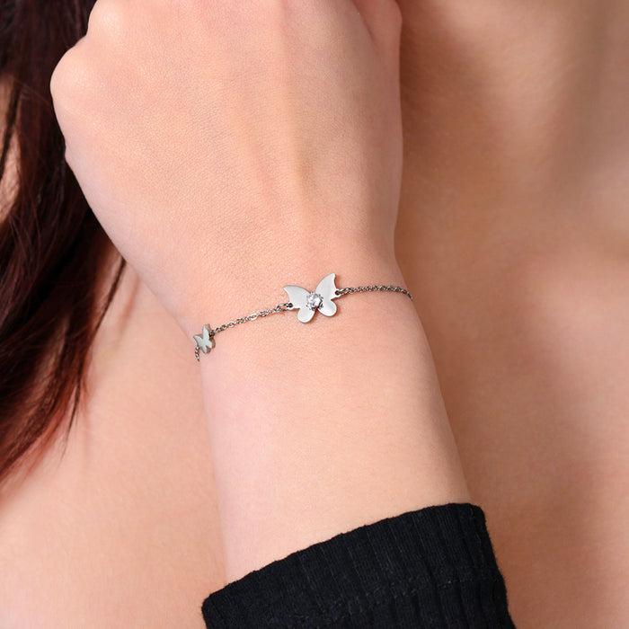 WOMEN'S BRACELET IN STEEL WITH BUTTERFLIES AND ZIRCONIA