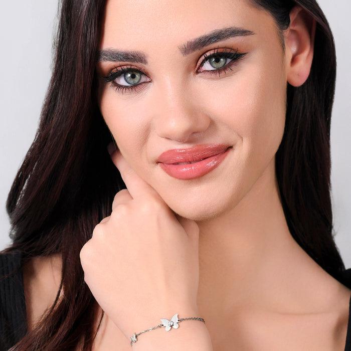 WOMEN'S BRACELET IN STEEL WITH BUTTERFLIES AND ZIRCONIA