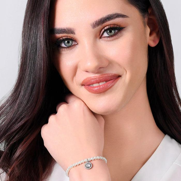 BRACCIALE DONNA IN ACCIAIO PERLE E ZIRCONE BIANCO