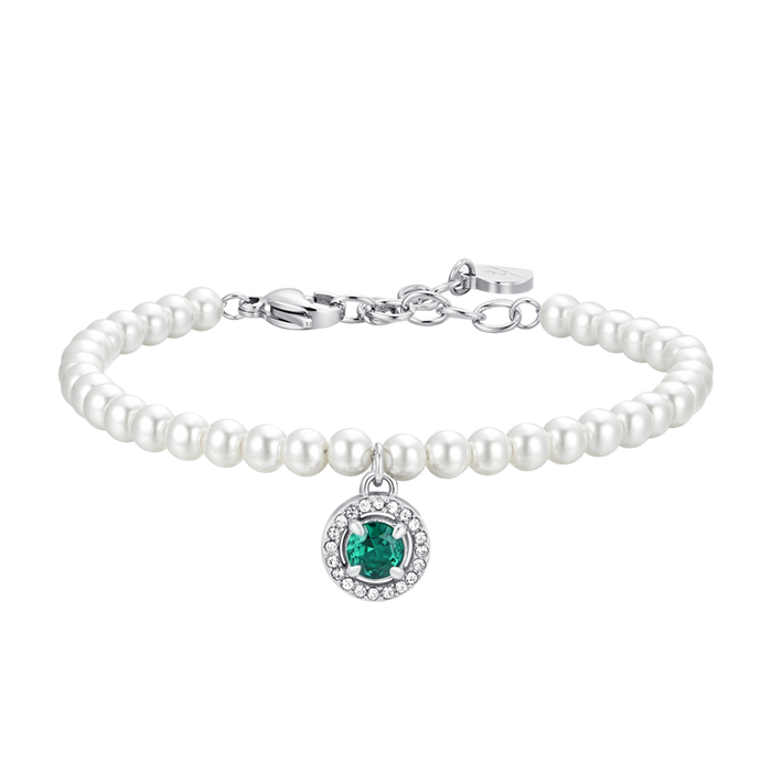 WOMEN'S BRACELET IN STEEL WITH PEARLS AND GREEN ZIRCON