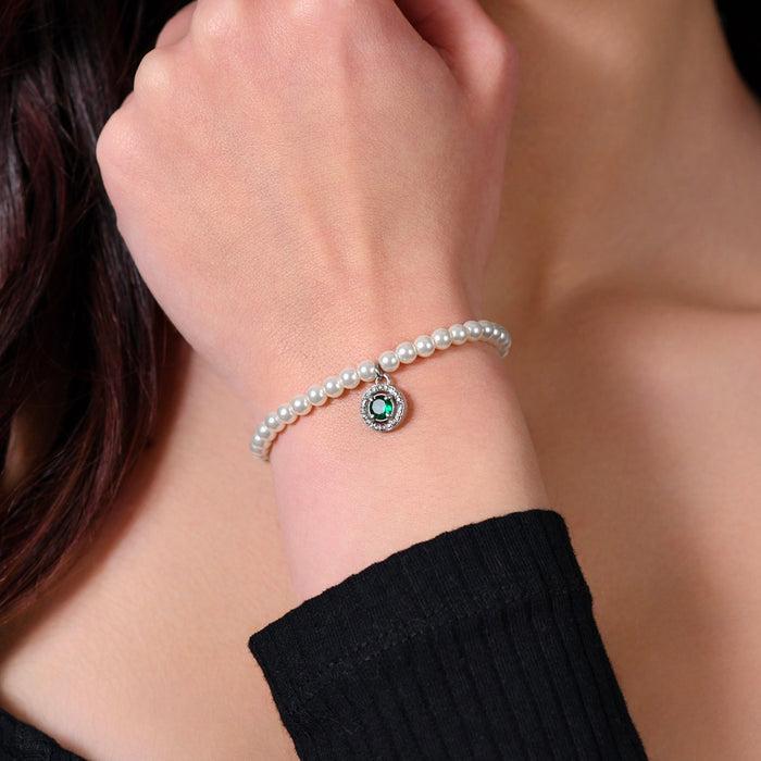 WOMEN'S BRACELET IN STEEL WITH PEARLS AND GREEN ZIRCON