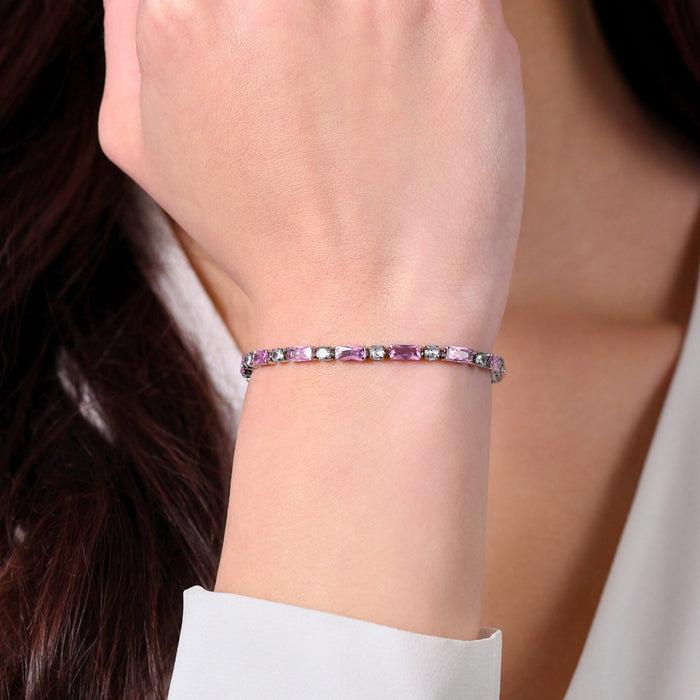 WOMEN'S TENNIS BRACELET IN STEEL WITH PINK ZIRCONIA