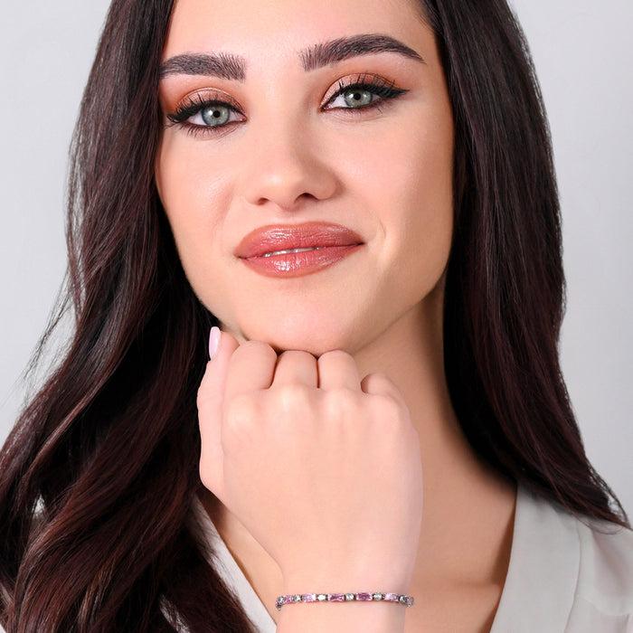 WOMEN'S TENNIS BRACELET IN STEEL WITH PINK ZIRCONIA