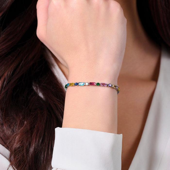 BRACELET DE TENNIS FEMME EN ACIER AVEC ZIRCONE MULTICOLORE