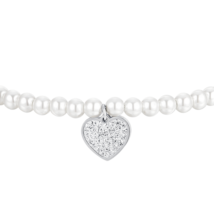 BRACCIALE DONNA IN ACCIAIO PERLE E CUORE
