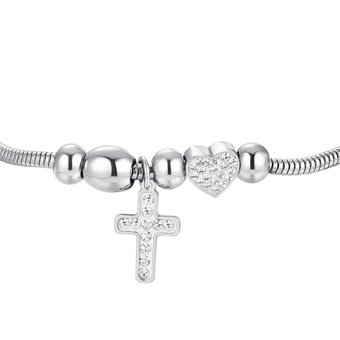 BRACELET FEMME EN ACIER CROIX ET CRISTAUX