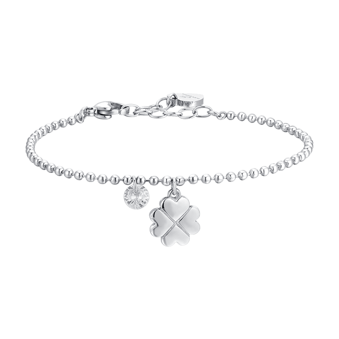 BRACELET FEMME EN ACIER AVEC TRÈFLE À QUATRE FEUILLES ET ZIRCON