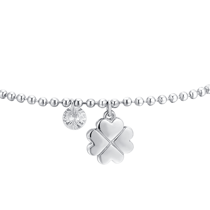 BRACELET FEMME EN ACIER AVEC TRÈFLE À QUATRE FEUILLES ET ZIRCON