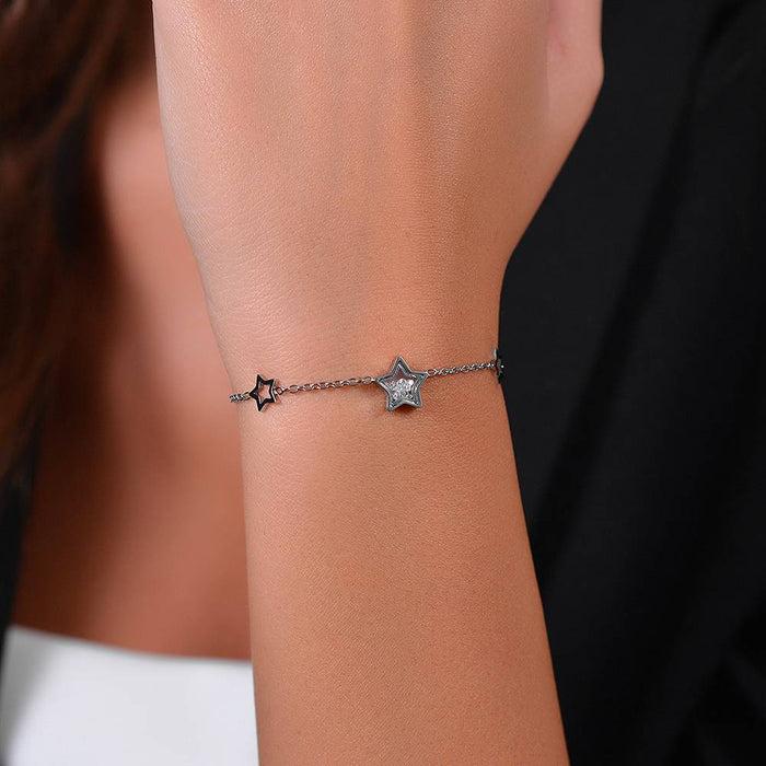 BRACELET FEMME EN ACIER ÉTOILES ET ZIRCONE