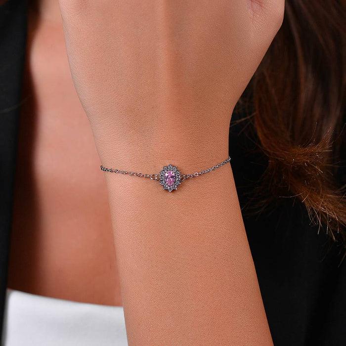 BRACELET FEMME EN ACIER AVEC CRISTAUX ET ZIRCON ROSE