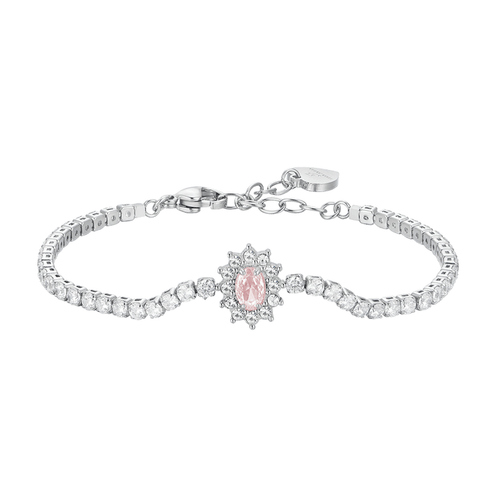 BRACELET TENNIS FEMME EN ACIER, CRISTAUX ET ZIRCON ROSE
