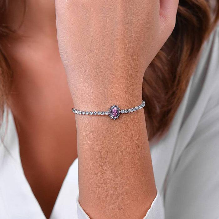 BRACELET TENNIS FEMME EN ACIER, CRISTAUX ET ZIRCON ROSE