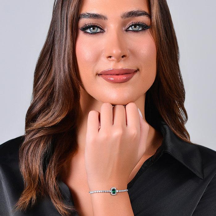 BRACELET DE TENNIS FEMME EN ACIER, CRISTAUX ET ZIRCON VERT