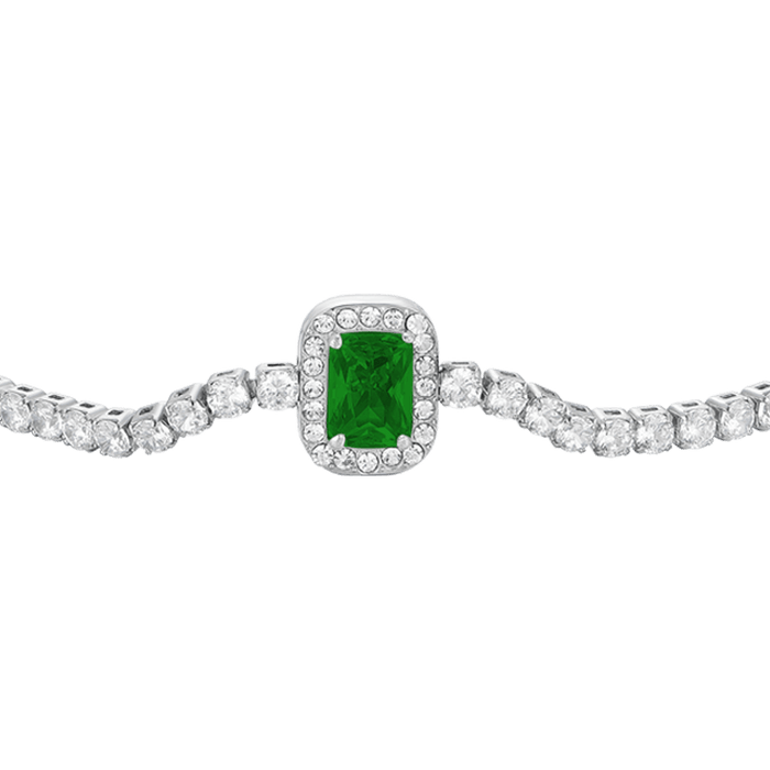 BRACELET DE TENNIS FEMME EN ACIER, CRISTAUX ET ZIRCON VERT