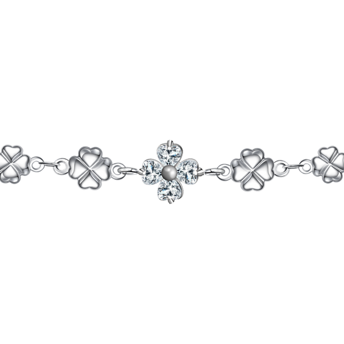 BRACCIALE IN ACCIAO CON QUADRIFOGLI E ZIRCONI BIANCHI