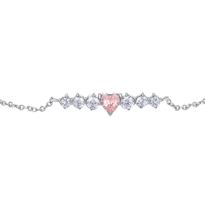 BRACCIALE DONNA IN ACCIAIO CON CUORE ROSA E CRISTALLI BIANCHI