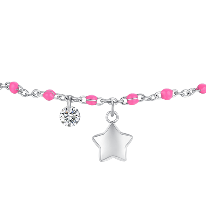 BRACCIALE DONNA IN ACCIAIO CON STELLA, CRISTALLO E PIETRE CON SMALTO FUCSIA