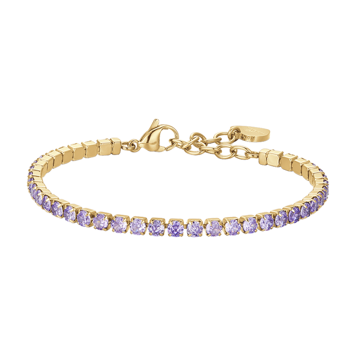 BRACCIALE DONNA TENNIS IN ACCIAIO IP GOLD CON CRISTALLI VIOLA