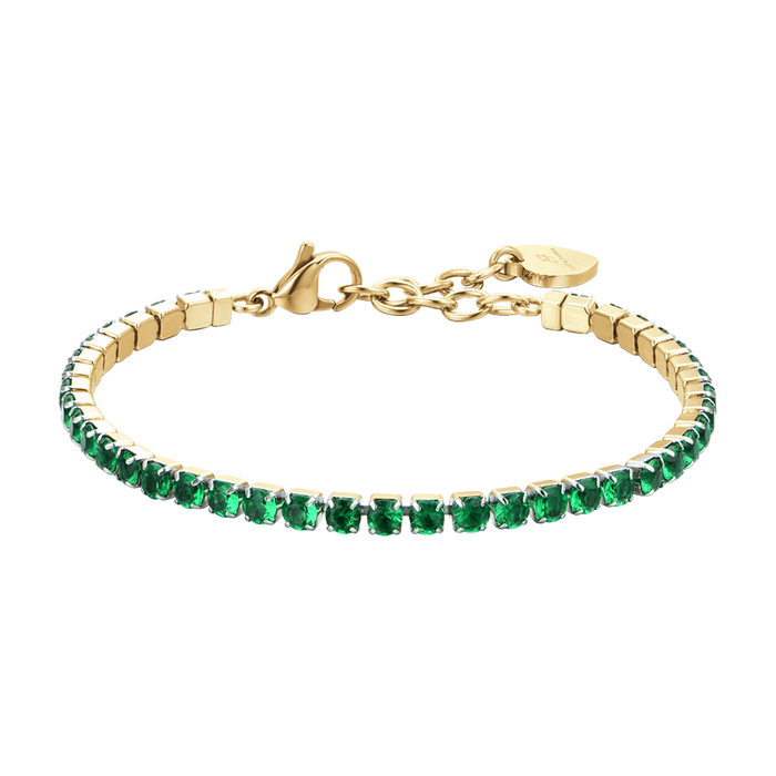 BRACCIALE DONNA TENNIS IN ACCIAIO IP GOLD CON CRISTALLI VERDI