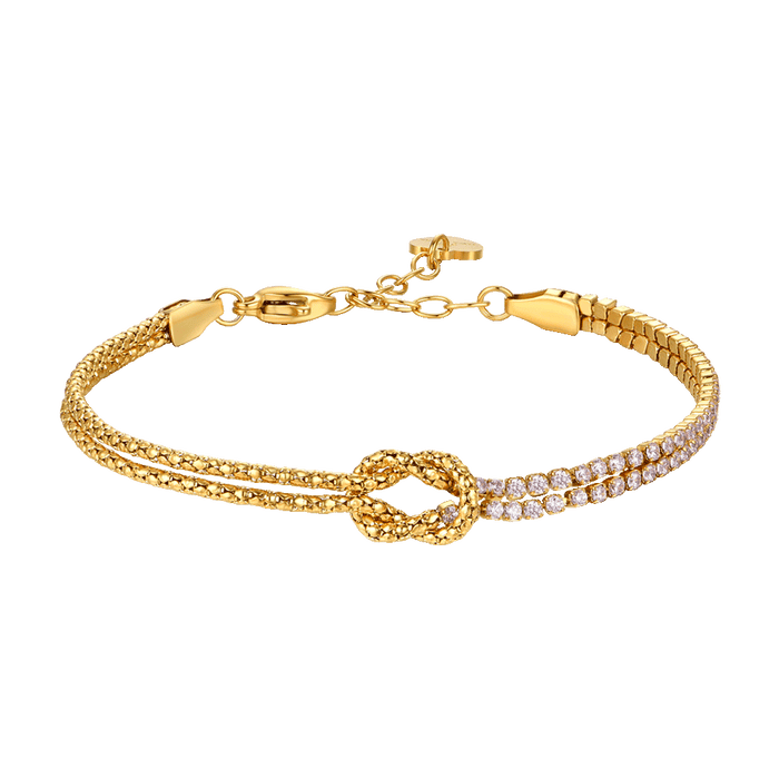 BRACCIALE DONNA IN ACCIAIO IP GOLD CON NODO E ZIRCONI ROSA