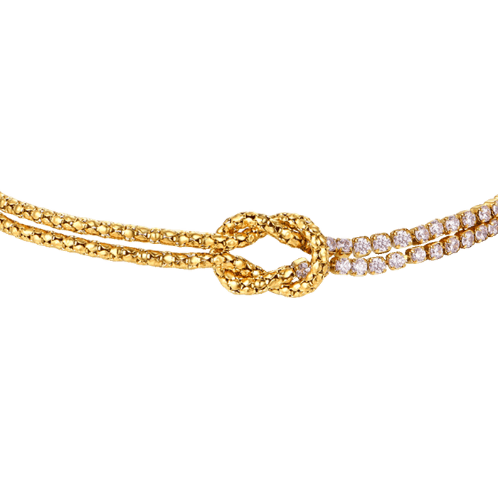 BRACCIALE DONNA IN ACCIAIO IP GOLD CON NODO E ZIRCONI ROSA