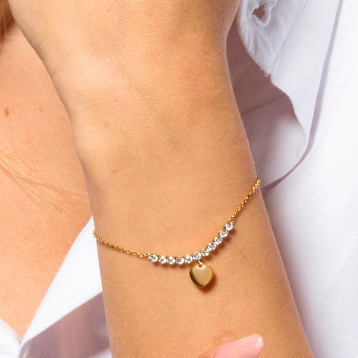 BRACCIALE DONNA IN ACCIAIO IP GOLD CON CUORE E ZIRCONI BIANCHI