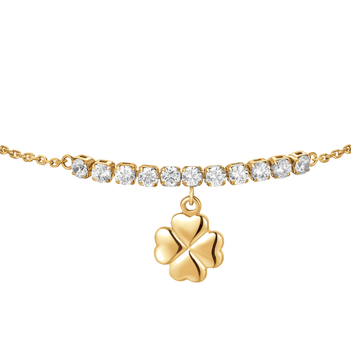 BRACCIALE DONNA IN ACCIAIO IP GOLD CON QUADRIFOGLIO E ZIRCONI BIANCHI