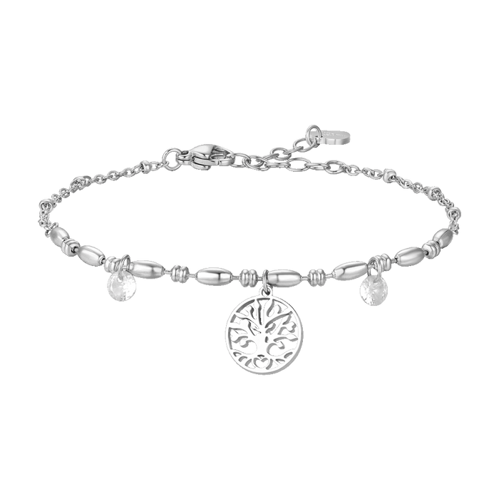 BRACCIALE DONNA IN ACCIAIO CON ALBERO DELLA VITA E ZIRCONI BIANCHI