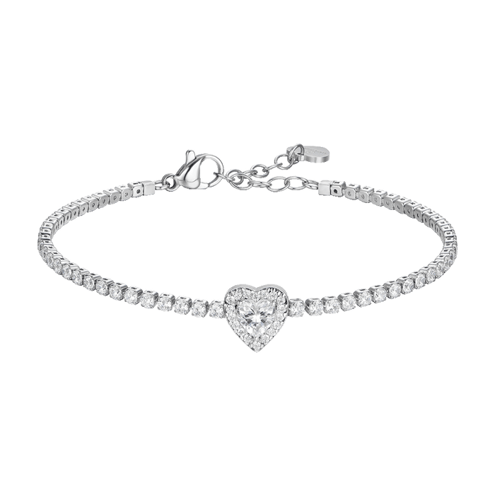 BRACCIALE TENNIS DONNA IN ACCIAIO CON CUORE CON ZIRCONI BIANCHI