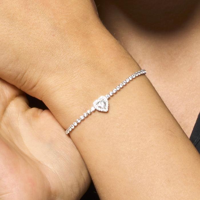 BRACCIALE TENNIS DONNA IN ACCIAIO CON CUORE CON ZIRCONI BIANCHI