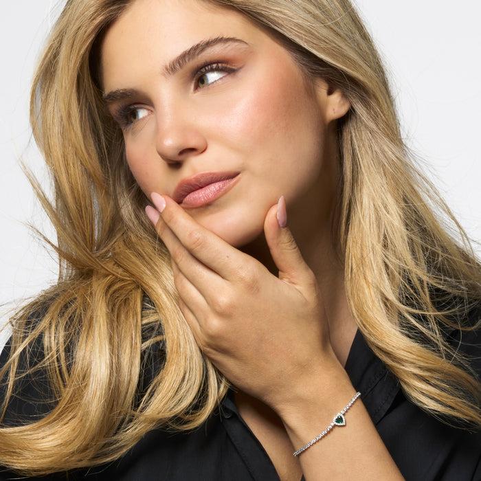 BRACCIALE TENNIS DONNA IN ACCIAIO CON CUORE CON ZIRCONI VERDI E BIANCHI