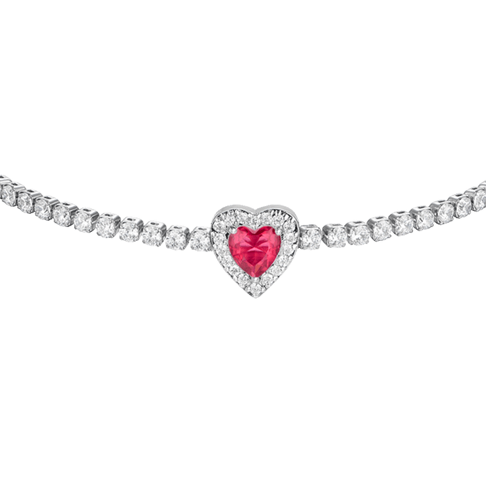 BRACCIALE TENNIS DONNA IN ACCIAIO CON CUORE CON ZIRCONI ROSSI E BIANCHI