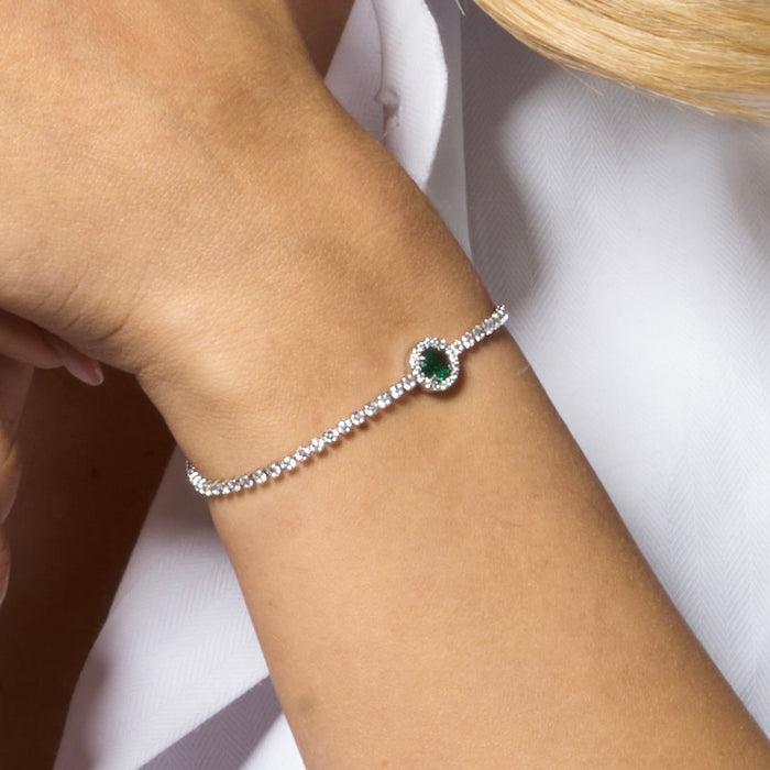 BRACCIALE TENNIS DONNA IN ACCIAIO CON ELEMENTO CON ZIRCONI VERDI E BIANCHI