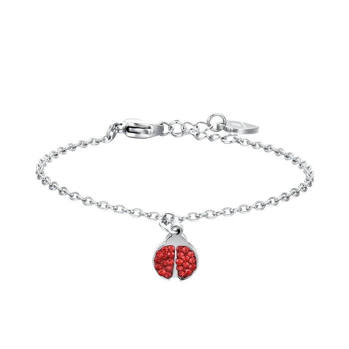 GIRL'S STEEL BRACELET WITH LADYBUG AND RED CRYSTALS