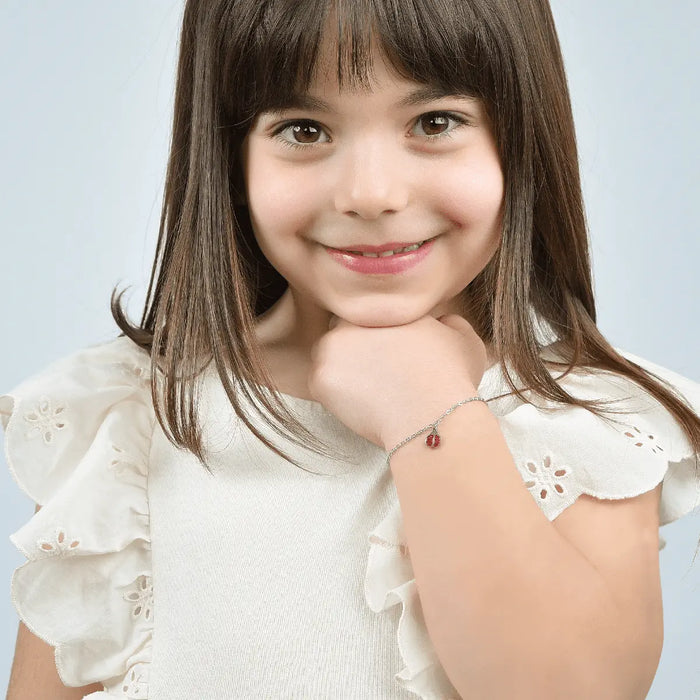 GIRL'S STEEL BRACELET WITH LADYBUG AND RED CRYSTALS